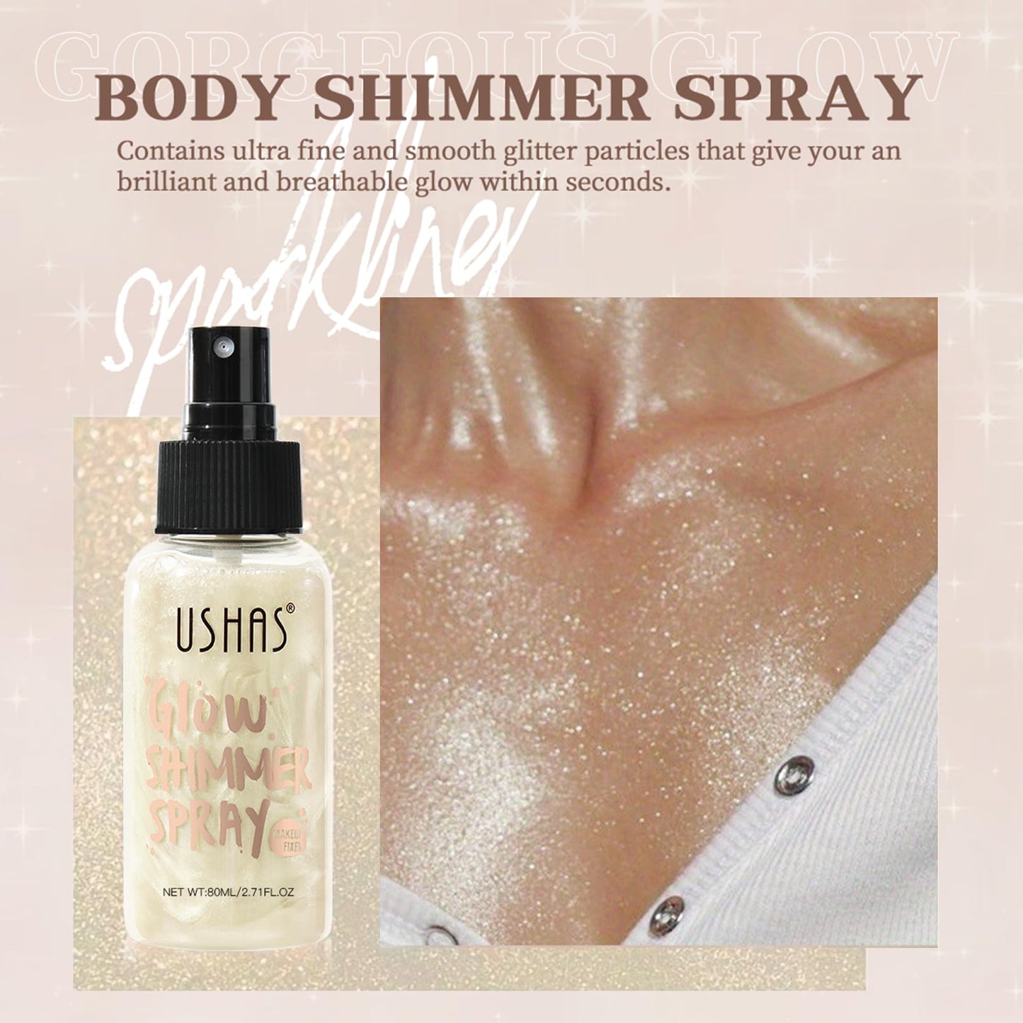 Body Glitter Spray, Body Shimmer Spray Quick Drying Body Glow Shimmer Long-Lasting Shiny Glitter Spray for Women Men for St. Patrick's Day, Party