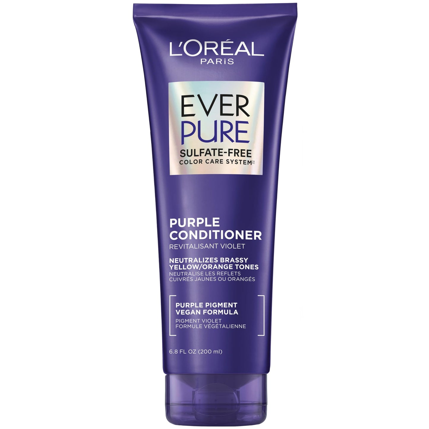 L’Oreal Paris Sulfate Free Brass Toning Purple Conditioner for Blonde, Bleached, Silver, or Brown Highlighted Hair, EverPure, 6.8 Fl Oz (Packaging May