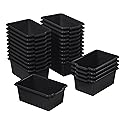 ECR4Kids Scoop Front Storage Bins, Multipurpose Organization, Black, 25-Piece