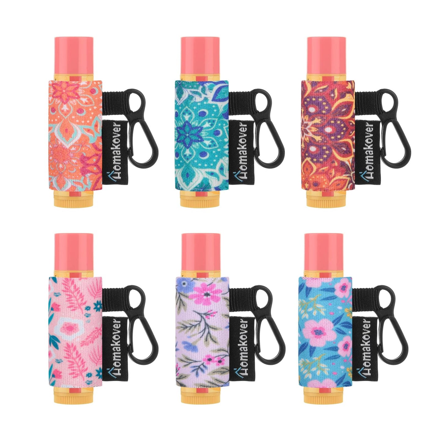 6 Pack Balm Holder, Compact Clip-On Lipstick Holder Premium Release Clip Neoprene Sleeve Balm with Hang Fits Most Standard Lip Balm
