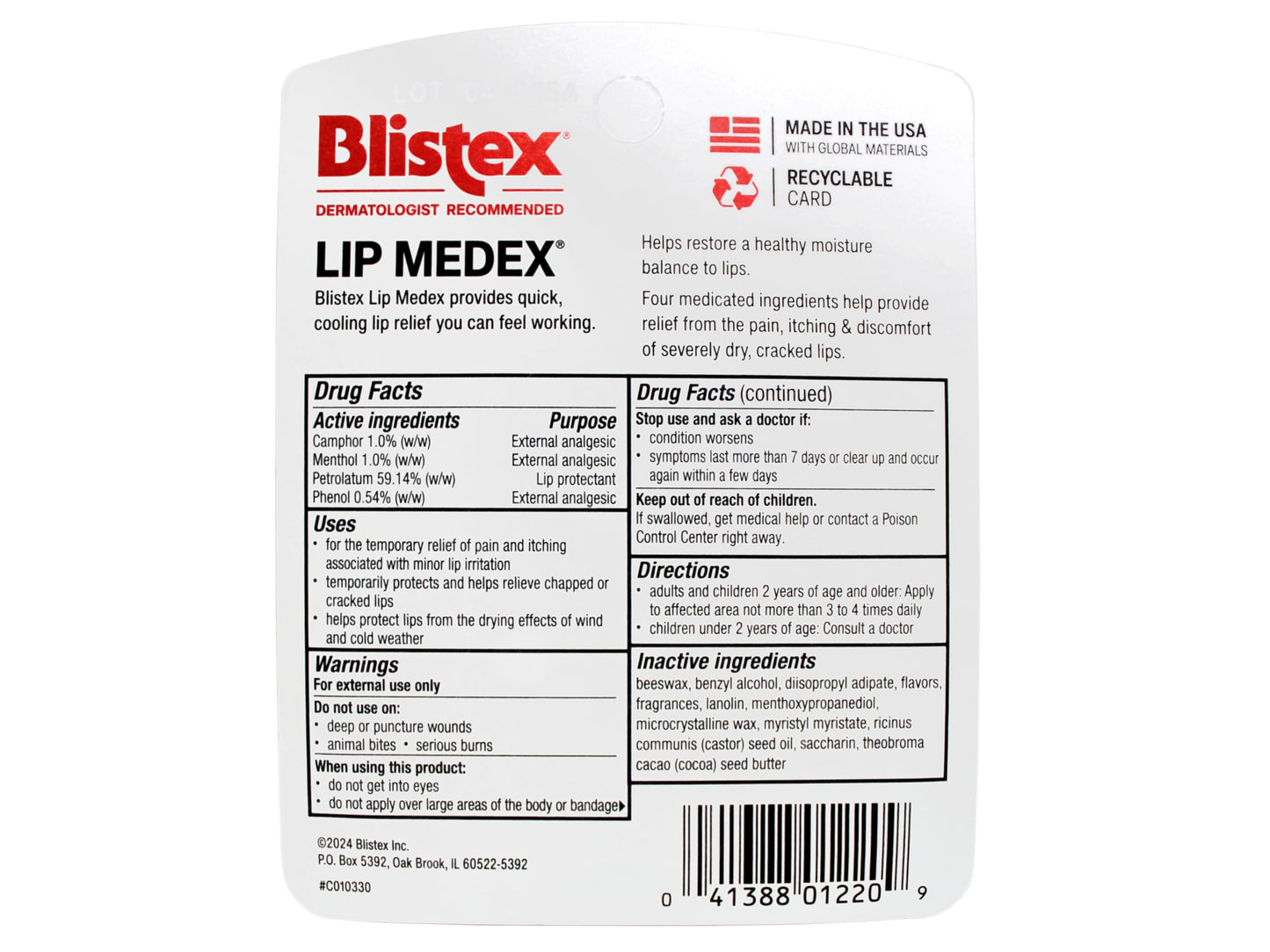 Blistex Lip Medex External Analgesic/Lip Protectant 0.25 oz (Pack of 48) Beauty and Personal Care Blistex