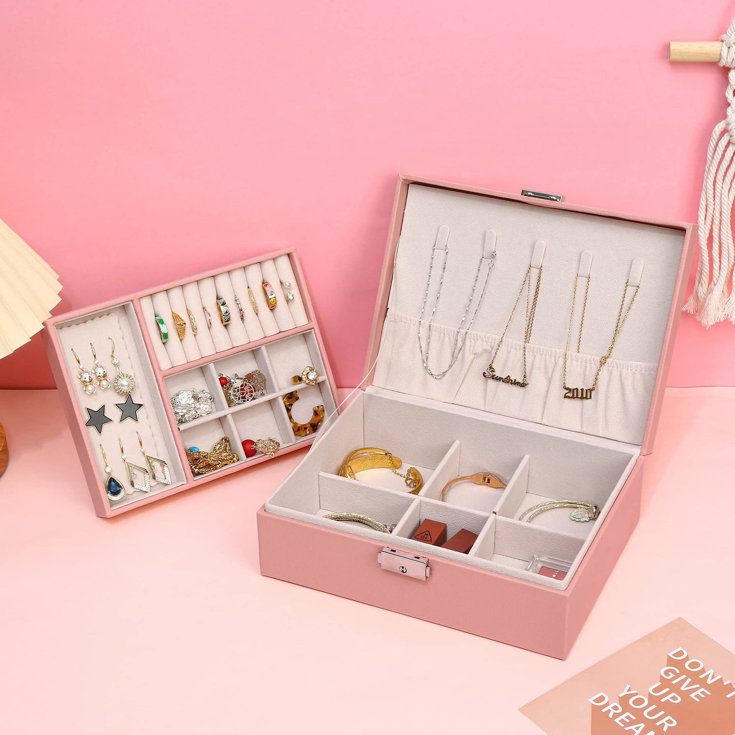 ZUZOOQ Jewelry Organizer Box for Women Girls, 2 Layers Large Storage Case, PU Leather Display Holder for Earrings Rings Necklace Bracelets, Children…