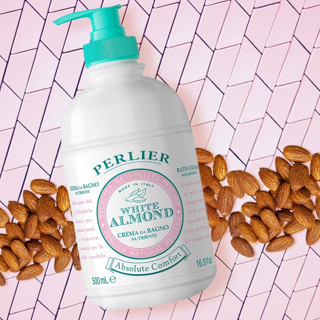 Perlier White Almond Shower & Bath Cream - Nourishing & Soothing Luxury Bath Cream Made with Almond Oil for Deep Moisturization and Hydration (16.9