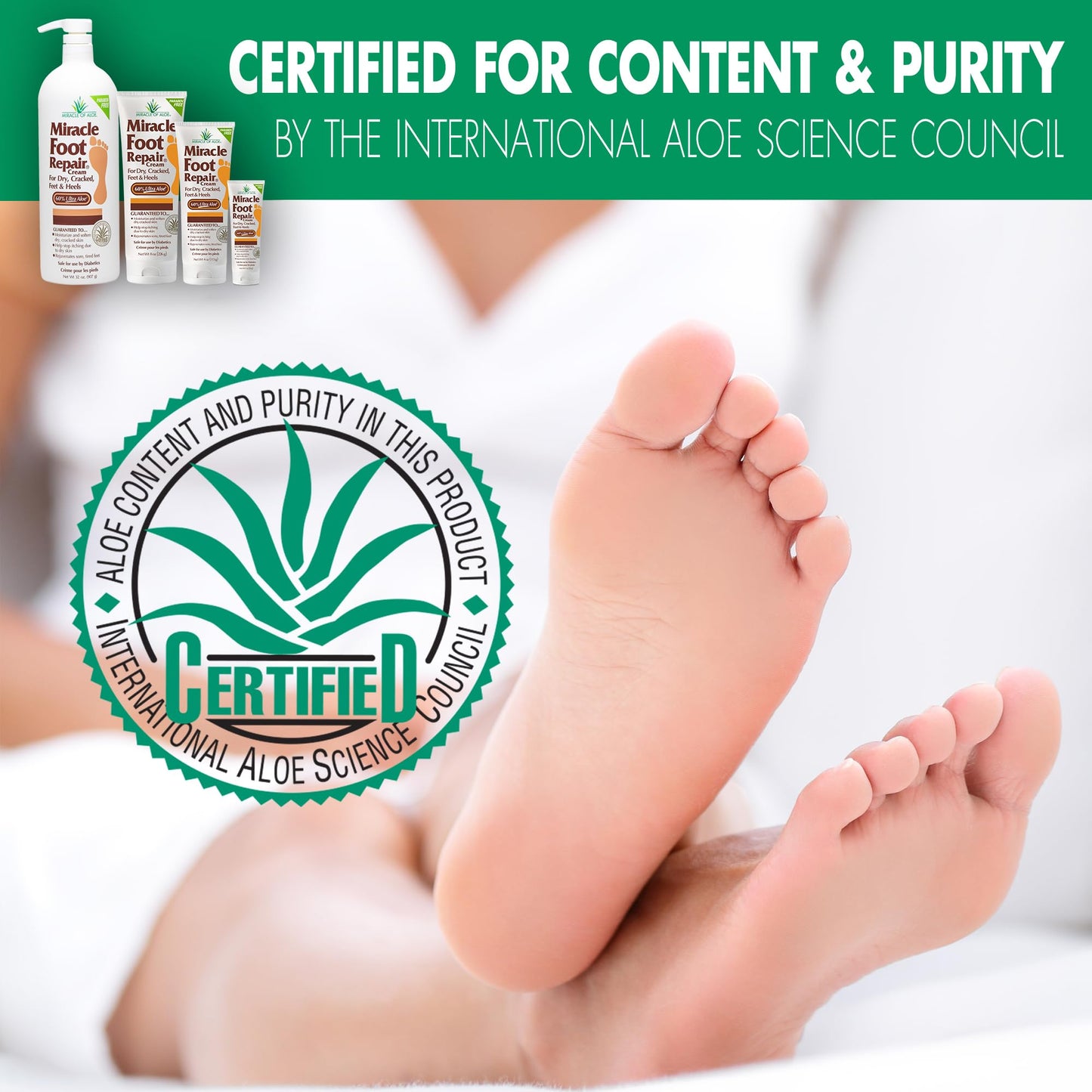 Miracle Foot Repair Cream, 4 oz Repairs Dry Cracked Heels and Feet, Diabetic-Safe, 60% Pure Ultra Aloe Moisturizes, Softens, and Repairs, Relief from