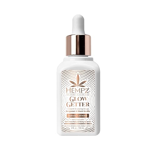 Hempz NEW Glow Getter Instant Bronzing Drops, Dewy Face Bronzer, Hydrating Shimmer, 2 oz.