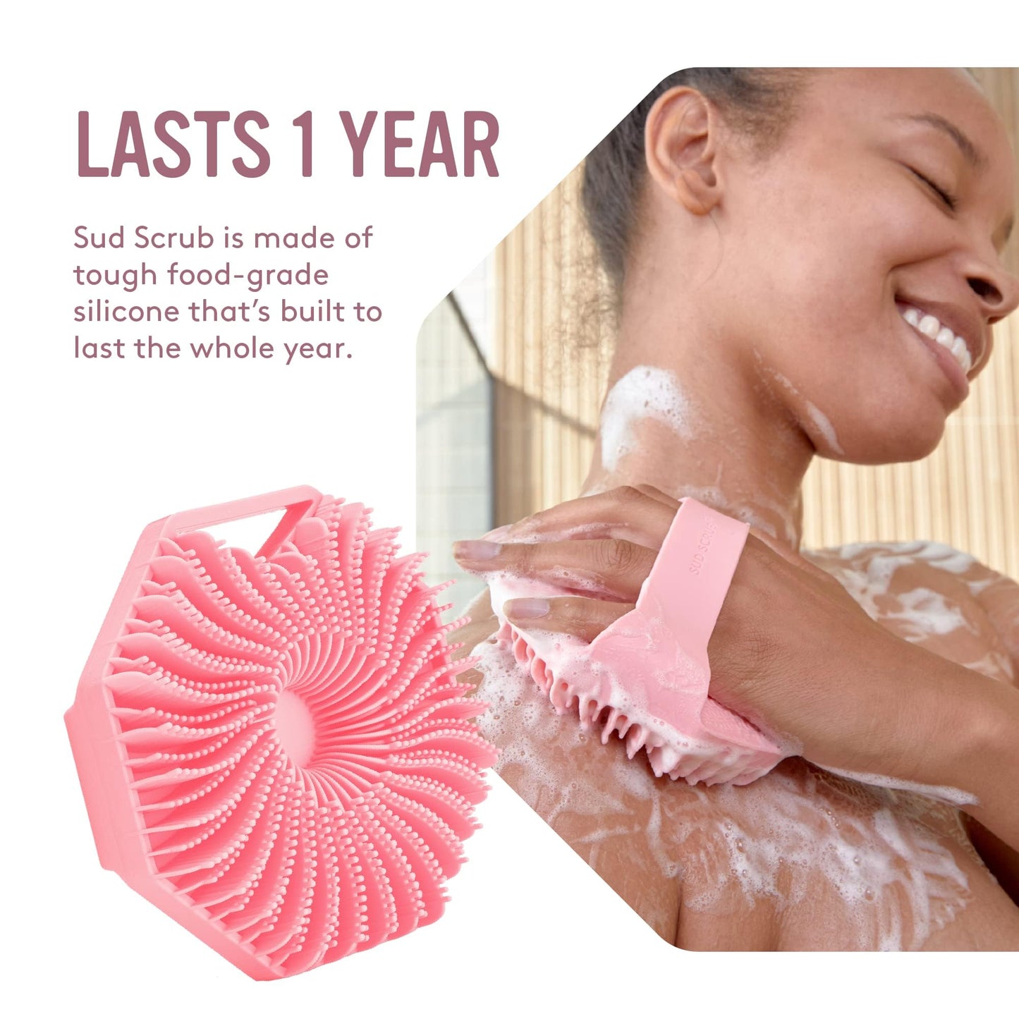 Sud Scrub® Antimicrobial Silicone Body Scrubber, Exfoliating Body Scrubber for Sensitive Skin, Eco Friendly Shower Scrubber for Body, Silicone Body