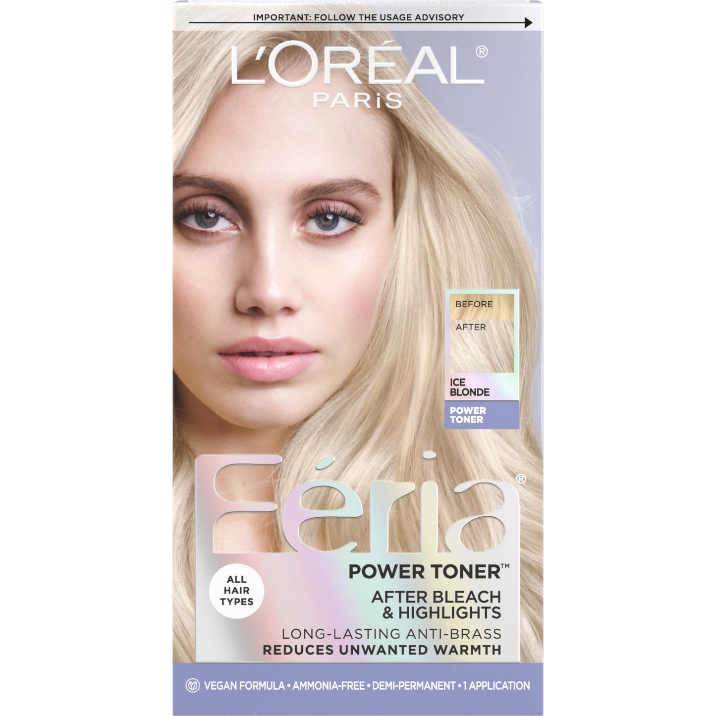 L’Oreal Paris Feria Long-Lasting Anti Brass Power Hair Toner, Ammonia Free Demi Permanent Hair Color, Ice Blonde Hair Toner, 1 Application Beauty and Personal Care L'Oreal Paris