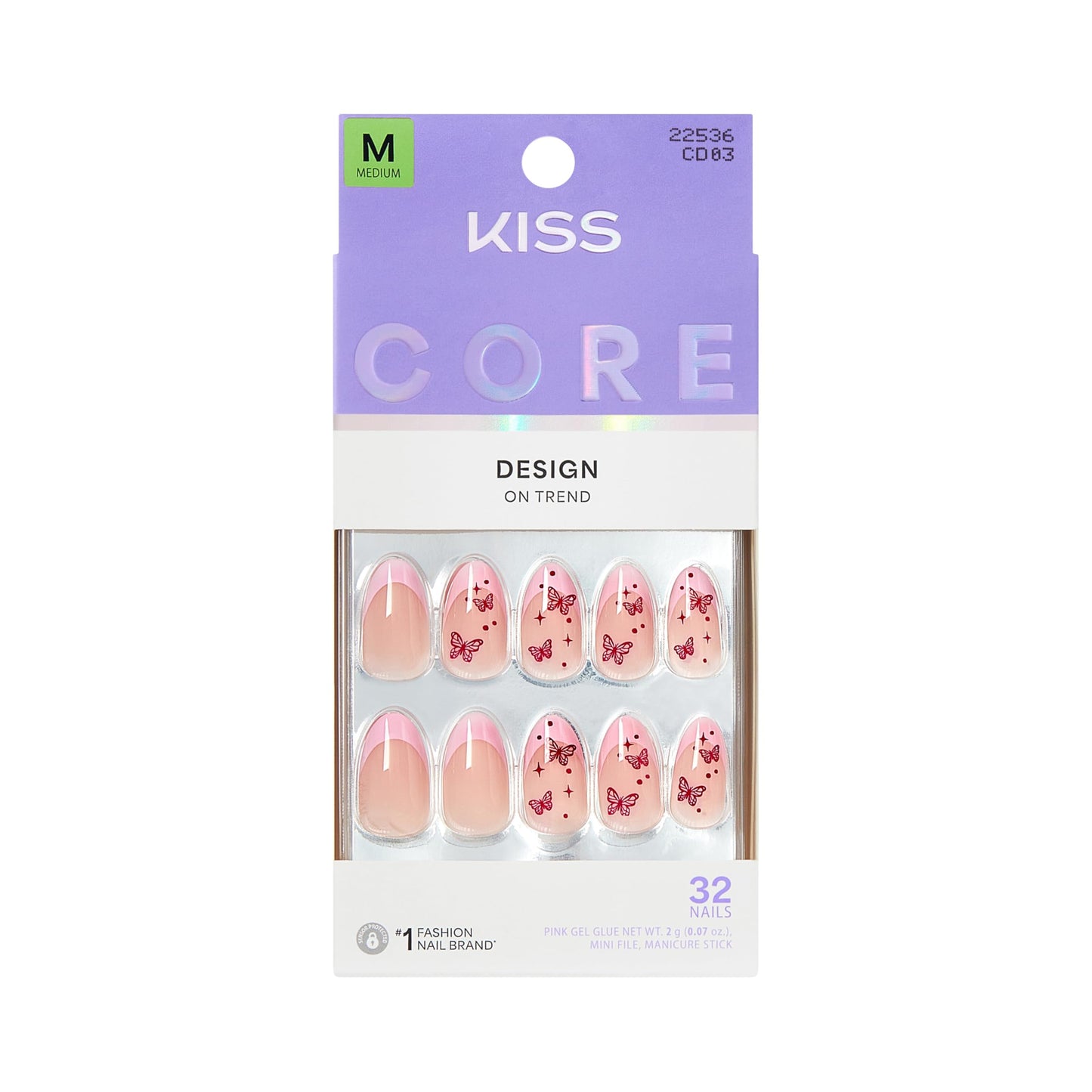 Kiss Core, Press On Nails, Nail glue included, 'Signature', Pink, Medium Size, Almond Shape, Includes 32 Nails, 2g Glue, 1 Manicure Stick, 1 Mini File Beauty & Personal Care KISS