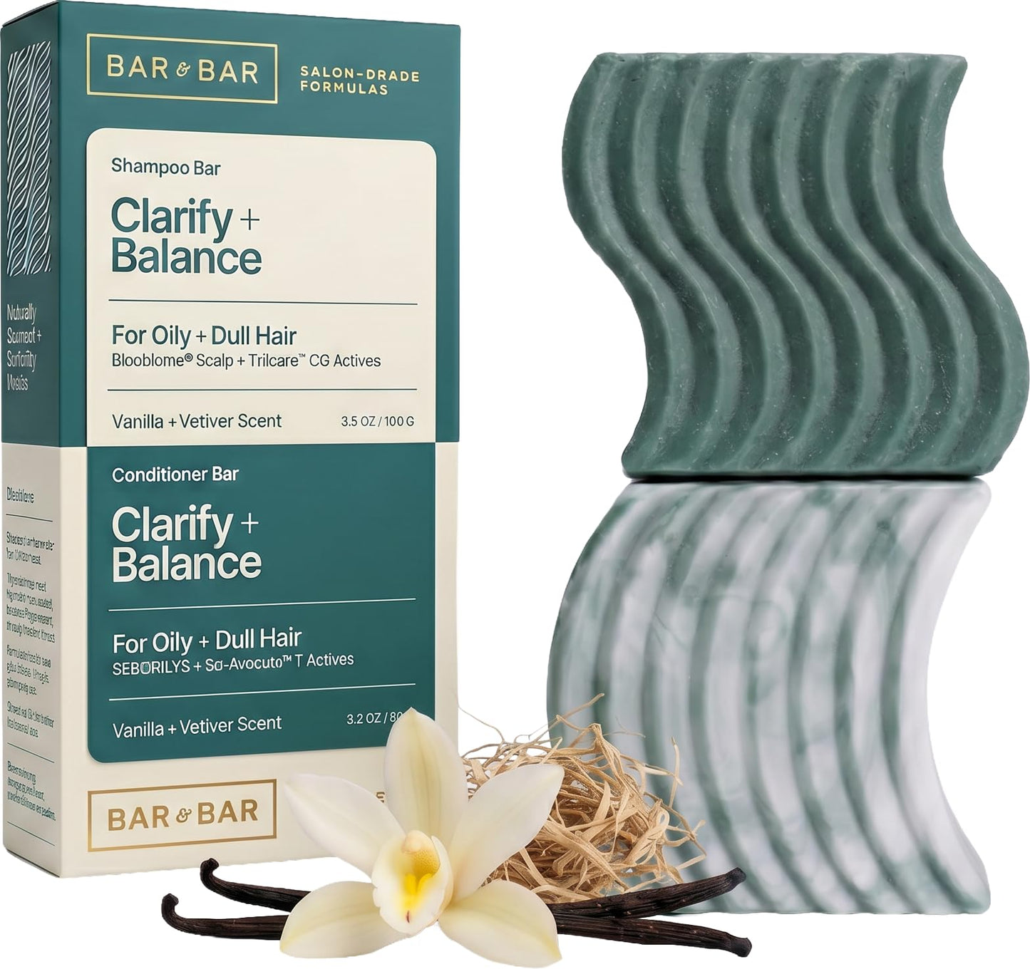 Bar and Bar Shampoo and Conditioner Bar Set - Clarify + Balance - Clarifying Solid Hair Care Duo - Oily Hair & Scalp - Balance - Vanilla & Vetiver