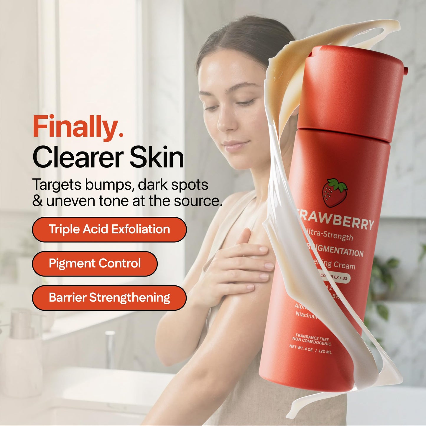 Strawberry® Brightening Hyperpigmentation Cream- Kojic Acid Cream - Skin Lightening Treatment with Glycolic - & Tranexamic Acid & Niacinamide