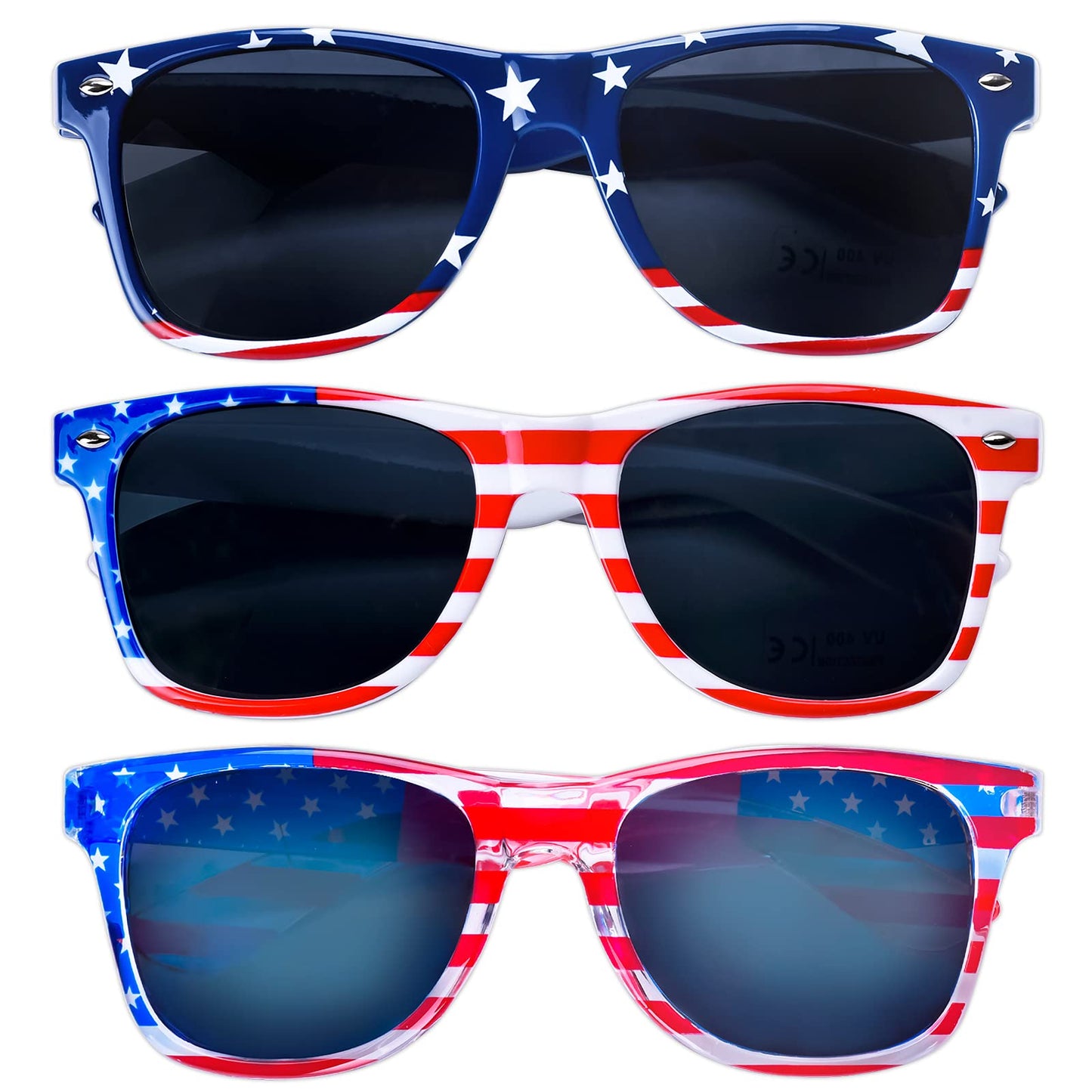 Donse 3 Pairs American Flag Sunglasses, 4th of July Decorations Frame Sunglasses for Women Men Teens, Patriotic Party Favors Supplies Independence