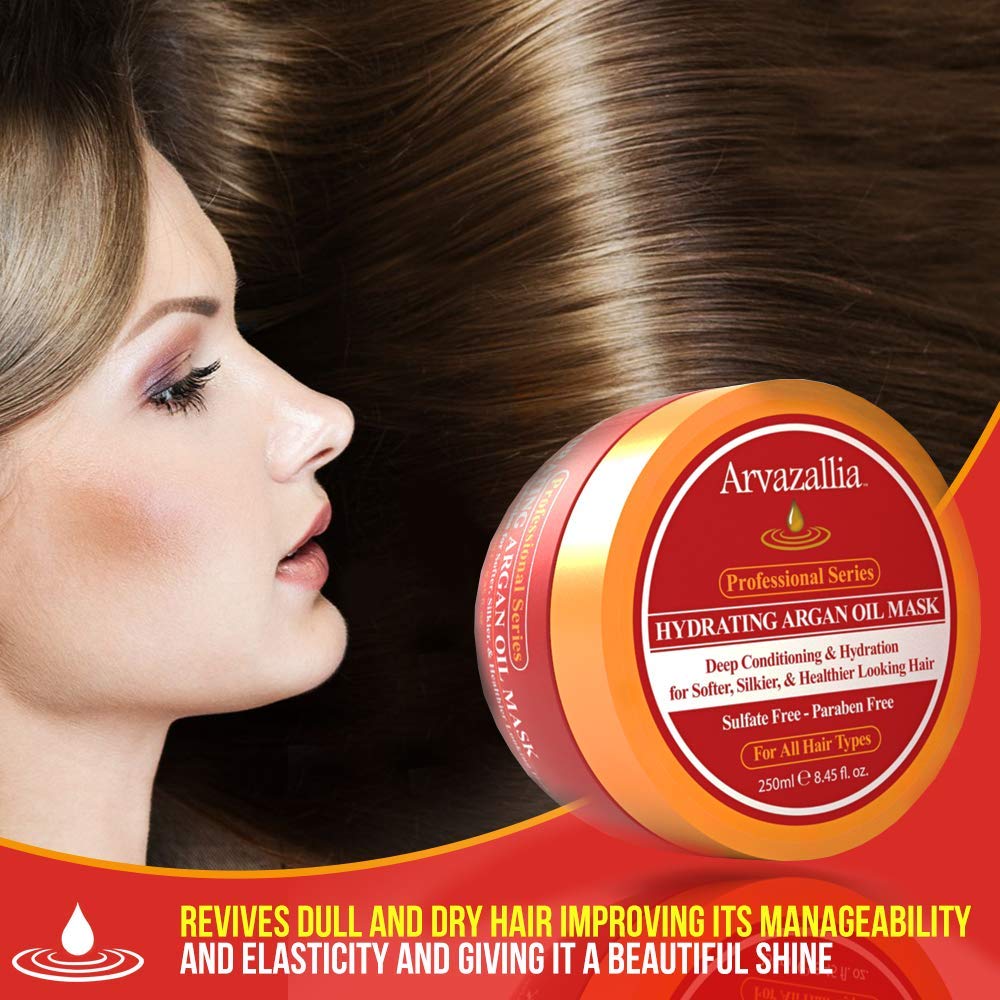 Arvazallia Hydrating Argan Oil Hair Mask and Deep Conditioner for Dry or Damaged Hair (8.45 oz Jar) Beauty and Personal Care Arvazallia