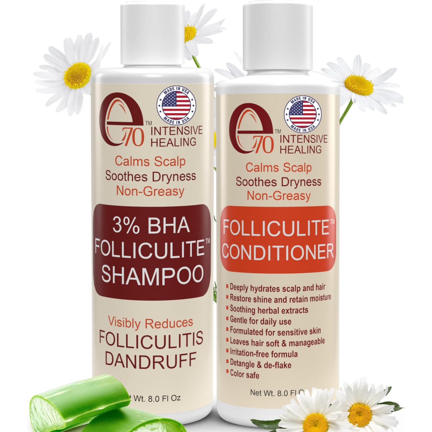 Folliculitis Treatment Shampoo and Conditioner with 3% BHA, Salicylic Acid, Aloe Vera & Tea Tree Oil - Anti Itch Shampoo for women & men with Flaky