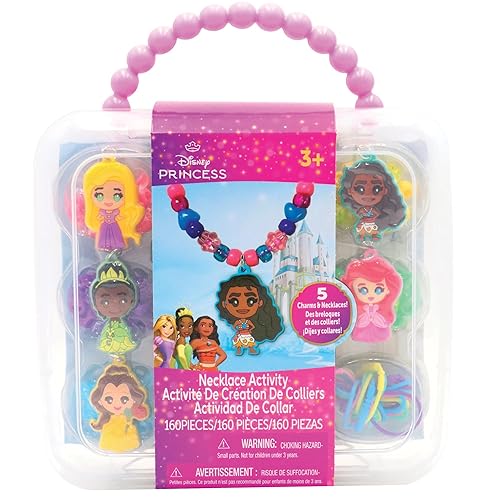 Disney Princess Necklace Activity Case - Jewelry Making Kit with Beads, Charms & Strings - Create Custom Princess Necklaces - Craft Gift for Girls…
