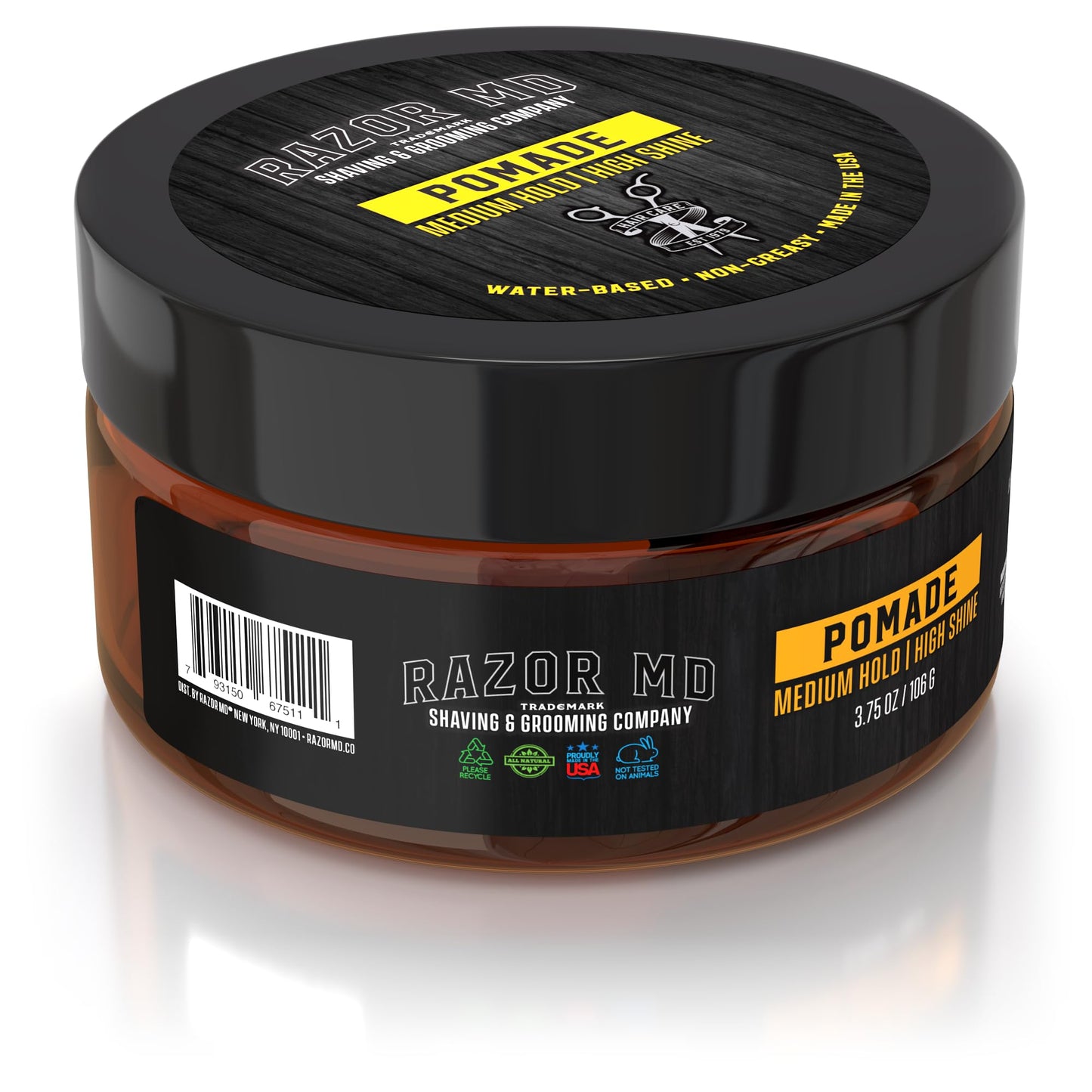 Razor MD Natural Water Based Hair Pomade for Men With High Shine and Slickback Finish, Medium Strong Hold Best Hair Products for Mens with Curly