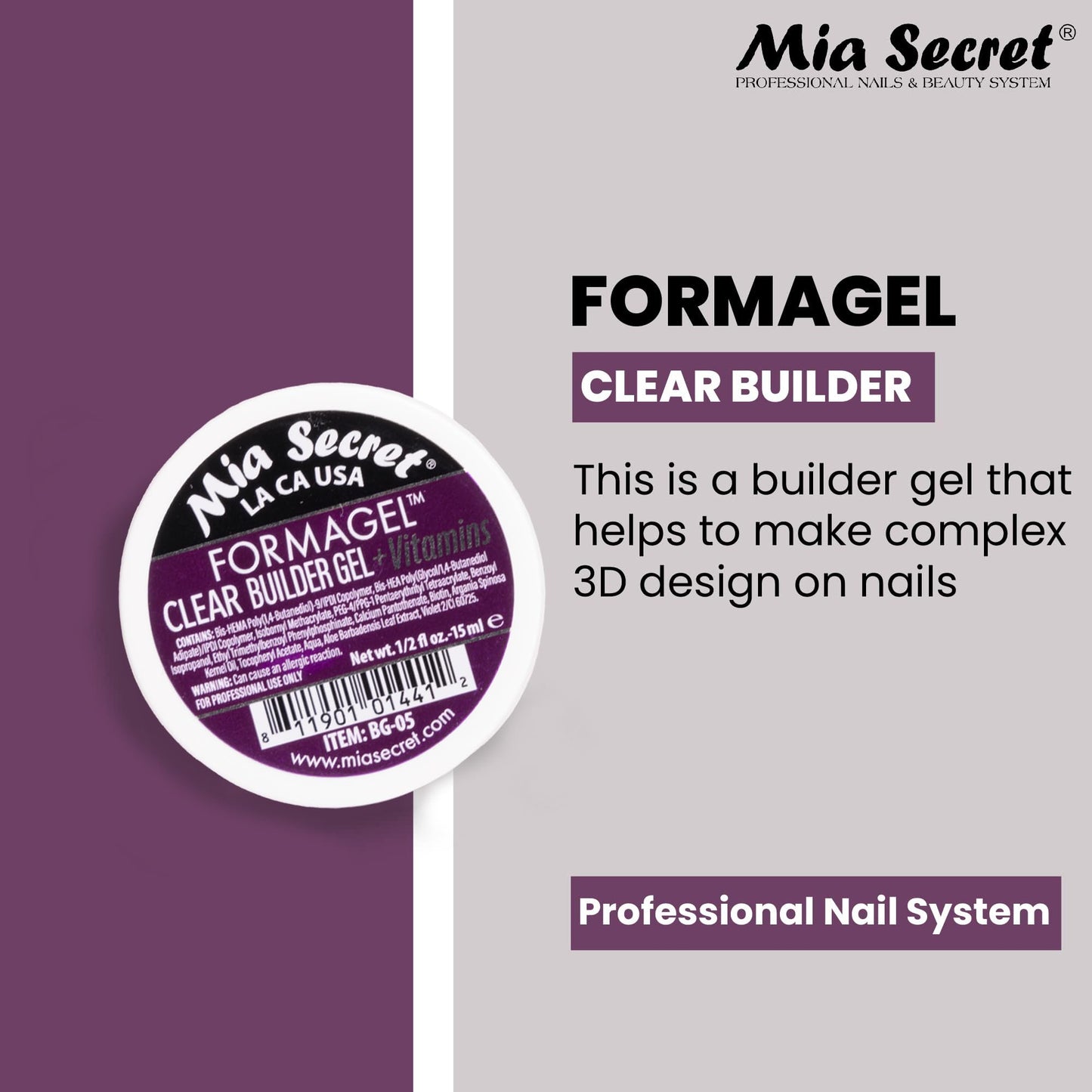 Mia Secret FORMAGEL Clear Builder Gel 0.5 oz Professional Nail System Beauty & Personal Care Mia Secret