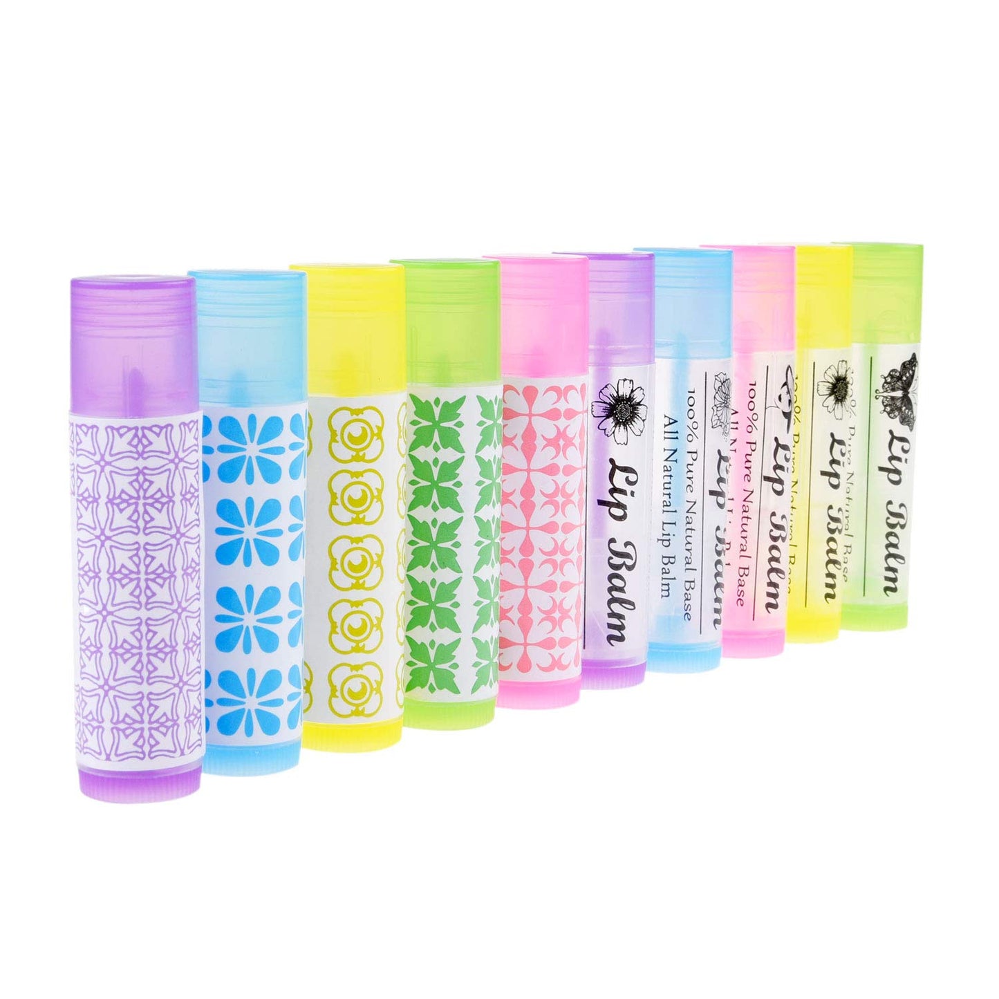 Kare & Kind DIY Lip Balm Container Tubes - 50-Pack (10x5 Colors) - Including 50 Writeable & Printed Lip Balm Stickers - Twist Mechanism and a Cap