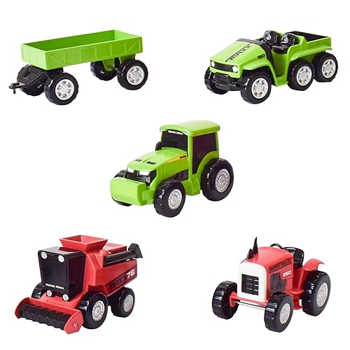 Maxx Action Farm Construction 5pk Toy Truck Set, Includes Wagon, 6x6, Modern Tractor, Combine and Vintage Tractor Vehicles with Moving Parts, Cake…