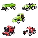 Maxx Action Farm Construction 5pk Toy Truck Set, Includes Wagon, 6x6, Modern Tractor, Combine and Vintage Tractor Vehicles with Moving Parts, Cake…