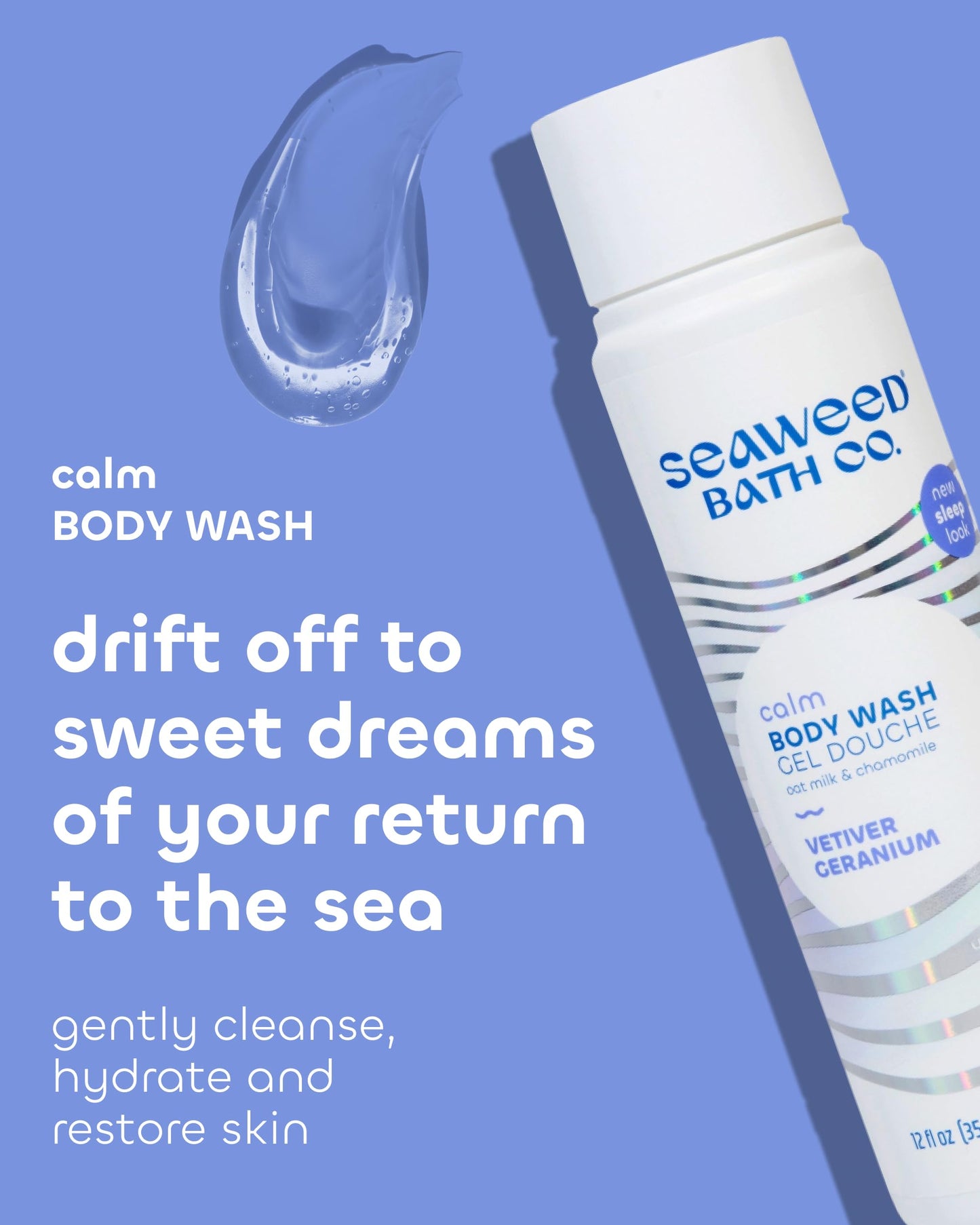 Seaweed Bath Co. Calm Body Wash - Vetiver Geranium - Hydrating Foaming Cleanser with Soothing Oat Milk & Chamomile - Vegan, Paraben and Sulfate Free
