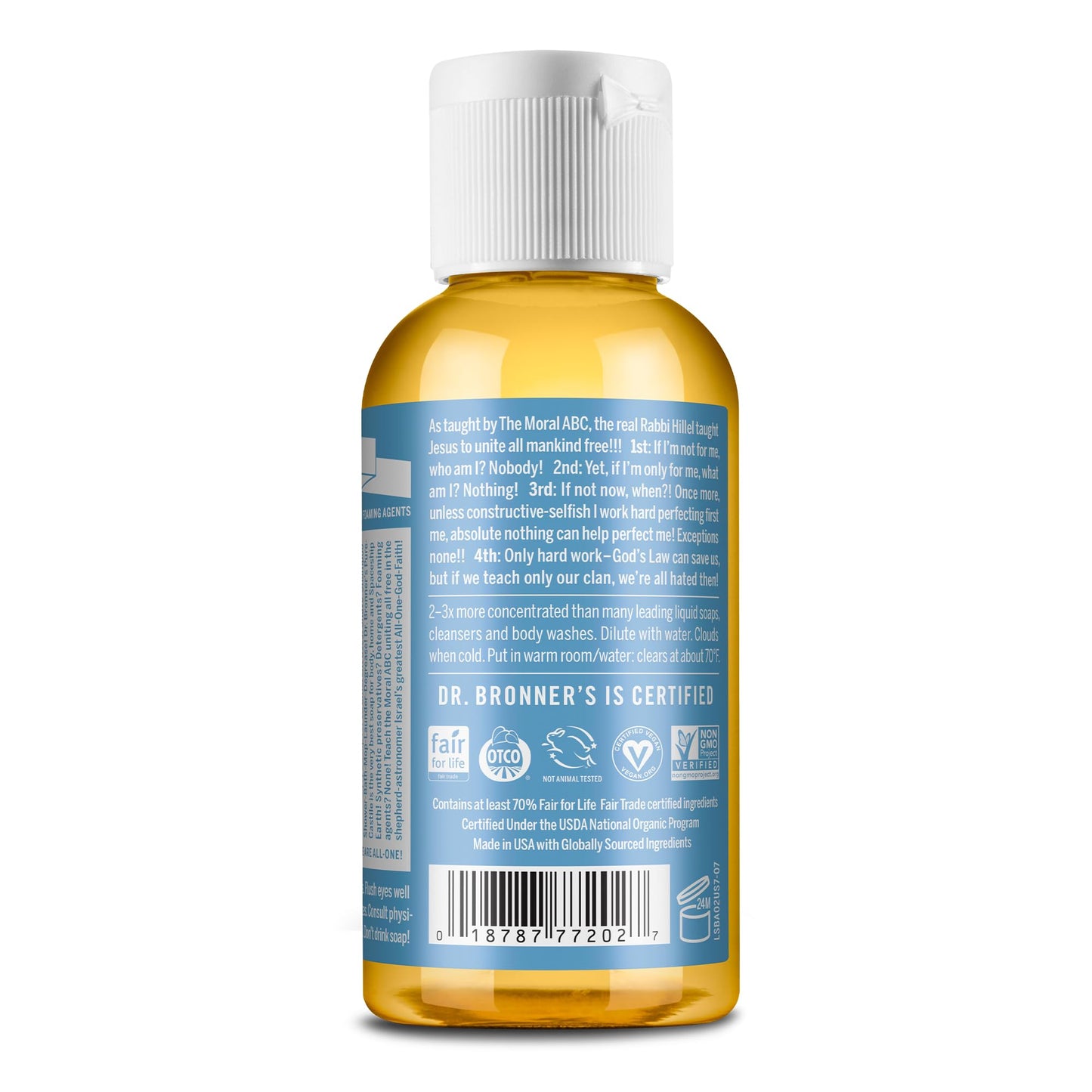 Dr. Bronner's - Pure-Castile Liquid Soap (Baby Unscented, 2 ounce, 2-Pack) - Made with Organic Oils, 18-in-1 Uses: Face, Body, Hair, Laundry, Pets