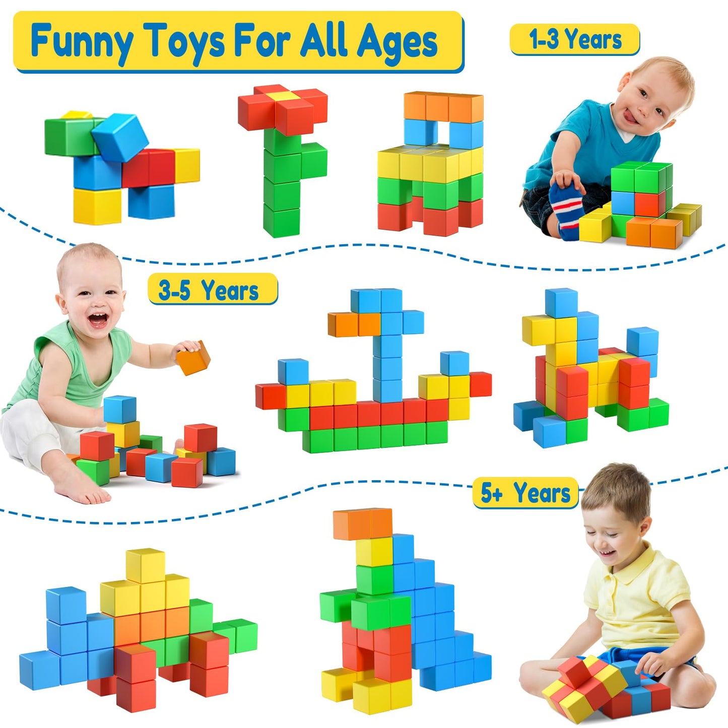 Feoxialy 32pcs Large Magnetic Blocks 1.42in – Colorful Building Cubes for Toddlers & Kids Ages 3-8, Educational STEM Learning Toys