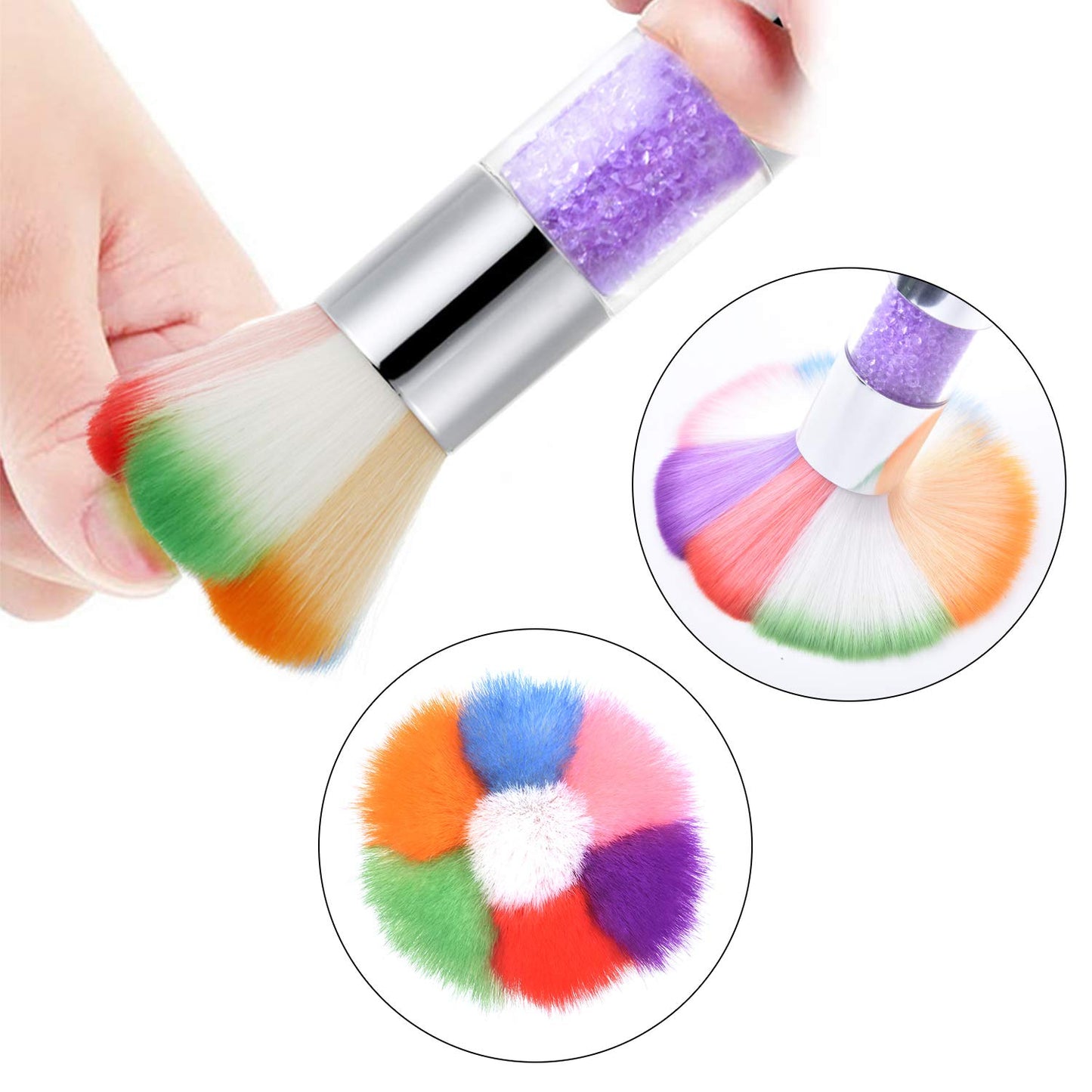 LEQ 2Pcs Colorful Nail Art Dust Brush Remover Cleaner for Acrylic & UV Gel Nails with Shiny Rhinestone Handle
