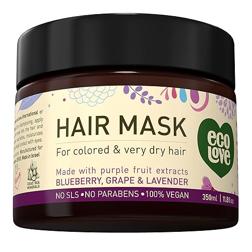ecoLove Hair Mask for Dry Damaged Hair, Natural Hair Mask Deep Conditioning, 11.8 oz - Vegan and Cruelty-Free, With Lavender Extract, Organic
