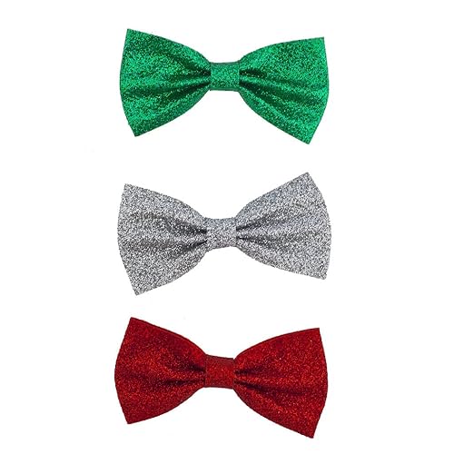 LUX ACCESSORIES Christmas Xmas Red Green Silver Glitter Bow Hair Clips (3pc)