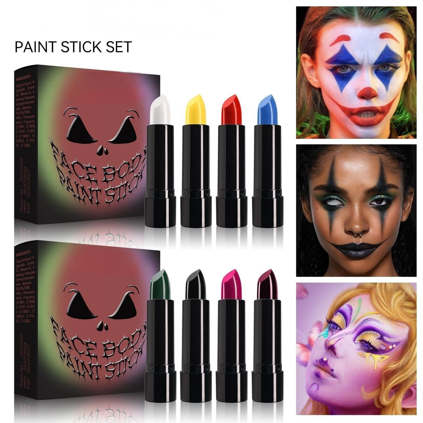 Halloween Face Paint Kit, 4 Colors Lipstick Set?Water-Based Non-Toxic Makeup for Face & Body | Easy Wash Off for Costume Parties, Kids, Adults