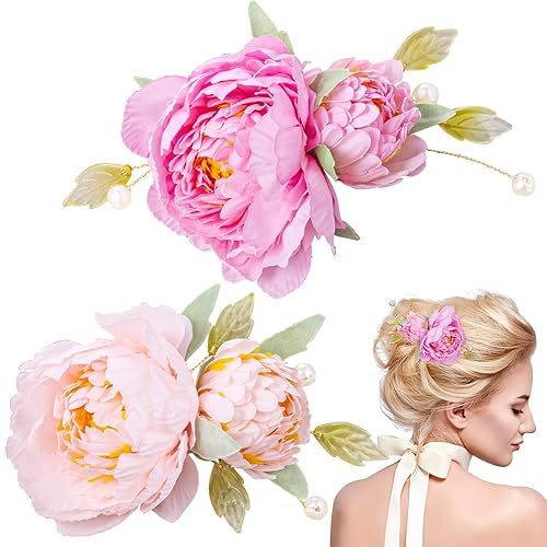 HINZIC 2pcs Silk Flower Hair Clips for Women, 2 in 1 Flower Brooch, Pearl Floral Hair Pins Barrettes for Women Girls Brides Party Wedding Decor Hair