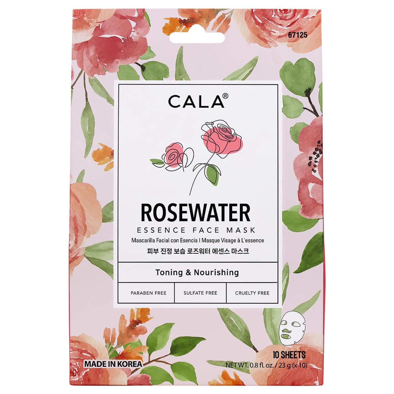 Cala Nourishing Essence Face Masks: Rose Water, 10 count- Hydrating Sheet Masks for Dullness, Dryness & Uneven Texture, K-Beauty Skincare for All Skin