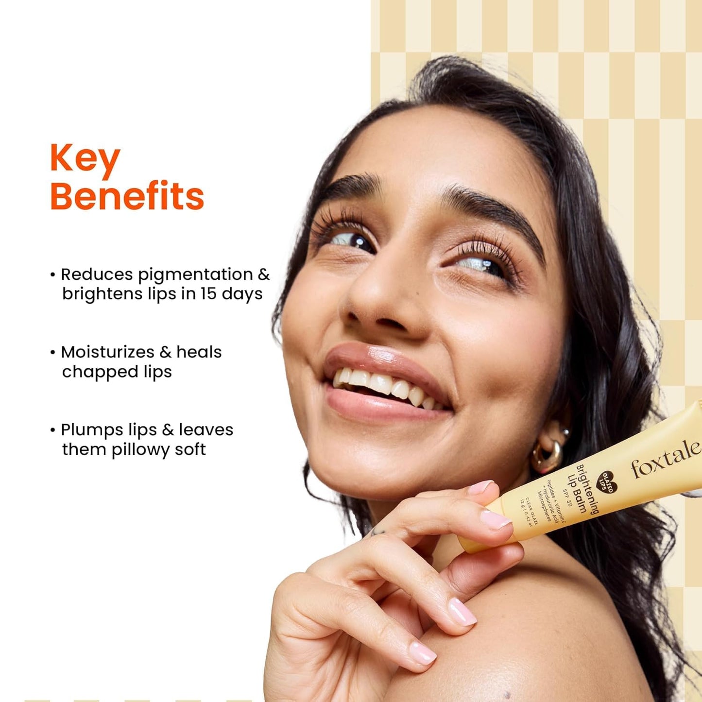 Foxtale SPF 30 Brightening Lip Balm for Dark Lips with Peptides & Vitamin C | Brightens | Hydrates | Tinted Lip Balm - Clear Glaze 12gm