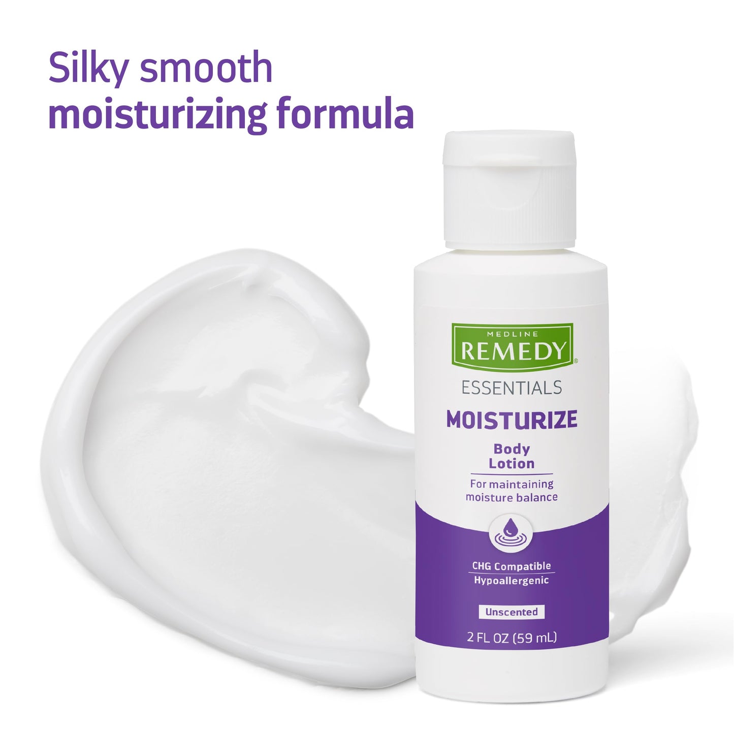 Medline Remedy Essentials Moisturizing Body Lotion (2 oz Bottle), Unscented, Travel-Size, Hydrating, Non-Greasy, For Dry Skin, Hypoallergenic, Men