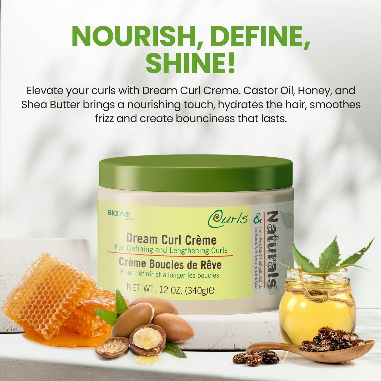 Curls & Naturals Dream Curl Cream with Shea Butter, Natural Honey, Castor Oil and Moroccan Argan Oil | Hydrating Cream that Defines and Lengthens