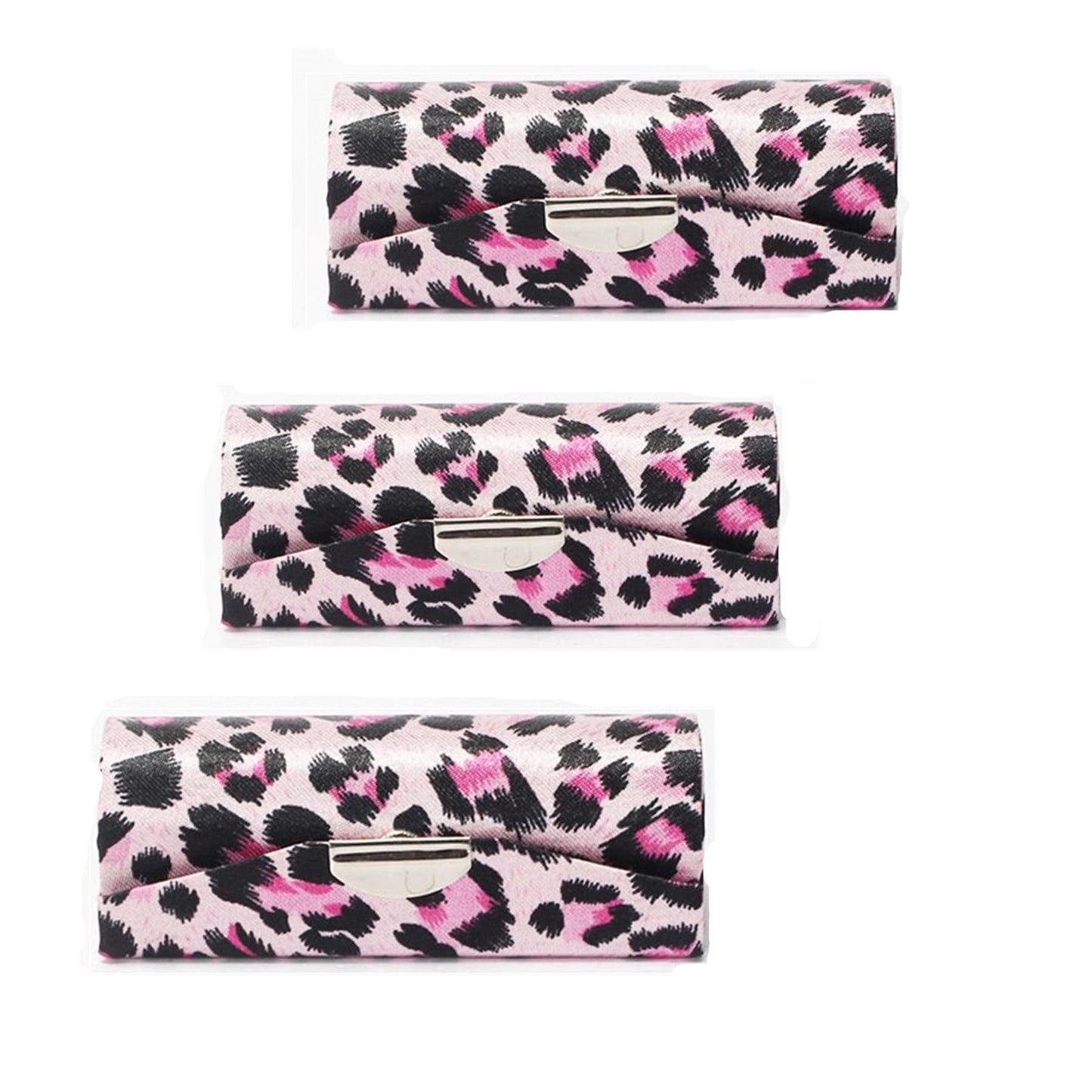 Tiger007 Lipstick Case with Mirror, 3 pcs Lipstick Case Holder with Leopard Pattern Style, Vintage Leopard Print Cloth Lipstick Box (Leopard pattern)