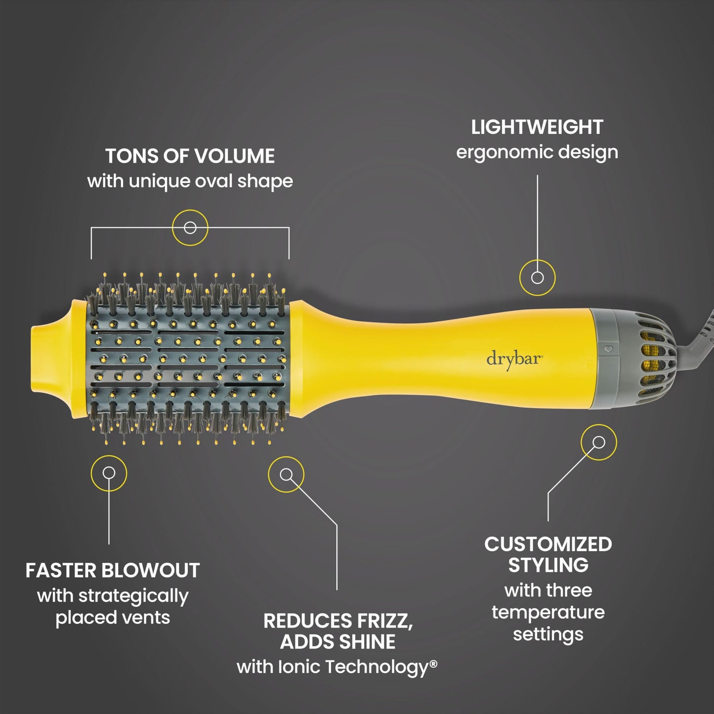 Drybar The Double Shot Oval Blow-Dryer Brush - Smooth, Shiny Hair with Volume and Less Frizz - Salon Styling Brush for Faster Blowouts