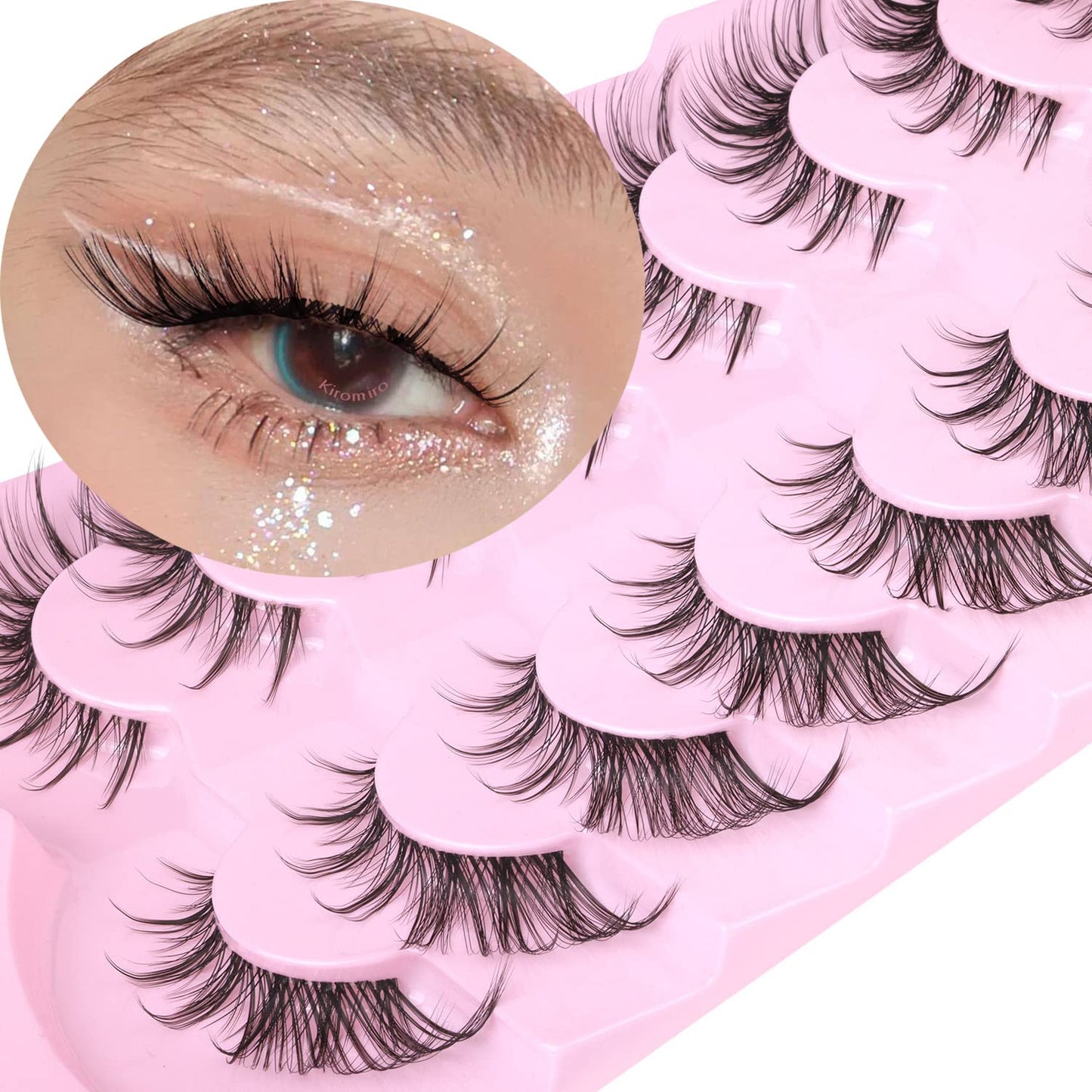 Manga Lashes Fox Eye False Eyelashes Natural Look Faux Mink Lashes Wispy Clear Band Spiky Cat Eye Strip Eyelashes Pack, 7 Pairs Beauty and Personal Care Kiromiro Default Title