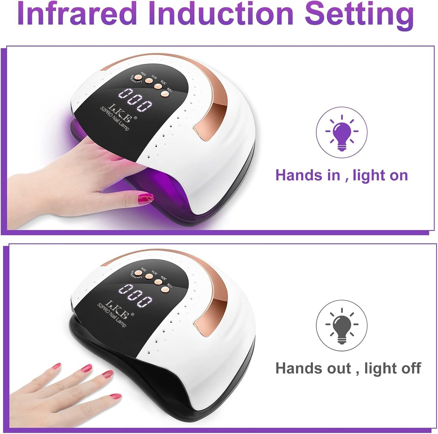 268W UV LED Nail Lamp, LKE Nail Dryer for Gel Polish, 4 Timers UV Nail Lamp Professional Nail Light, 57Pcs Lamp Beads and Automatic Sensor(White) Beauty and Personal Care LKE
