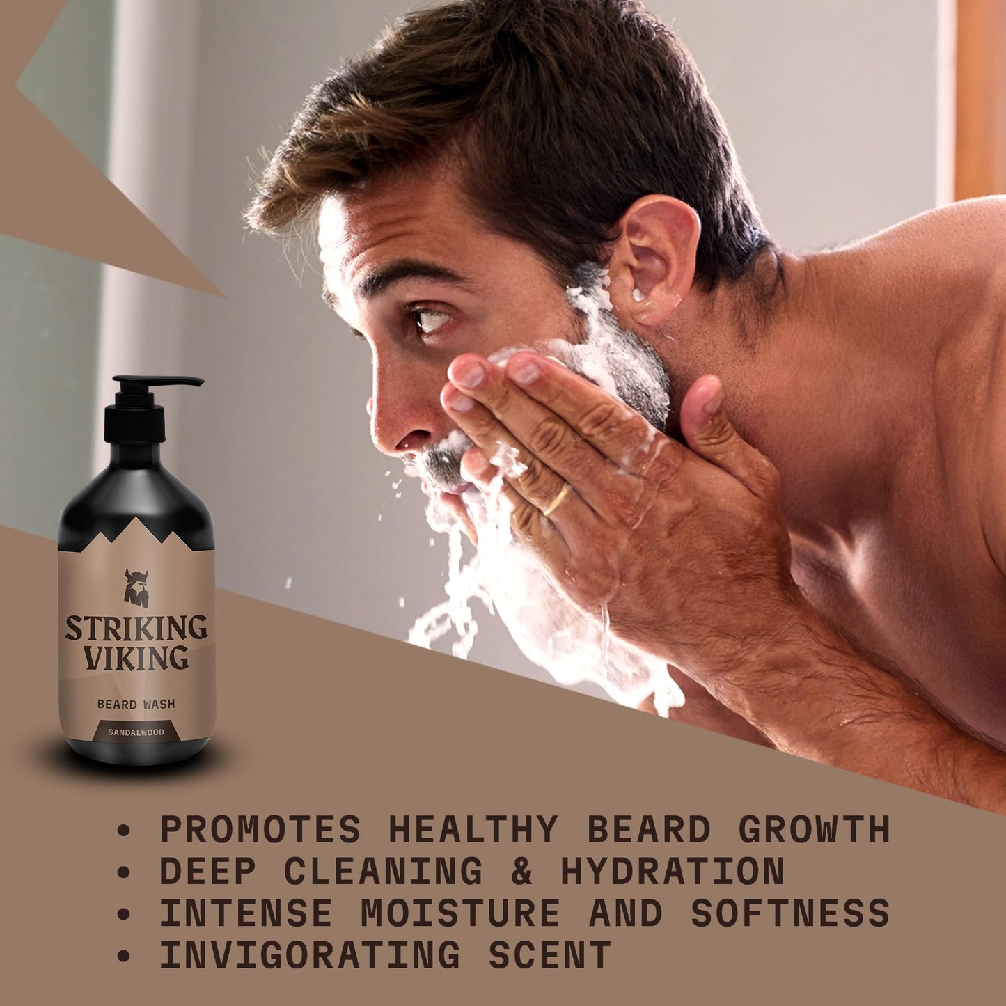 Striking Viking Sandalwood Beard Wash/Shampoo for Men - 17 Oz, Paraben & Sulfate Free, Jojobal Oil for all Beard Types - Promotes Healthy Growth