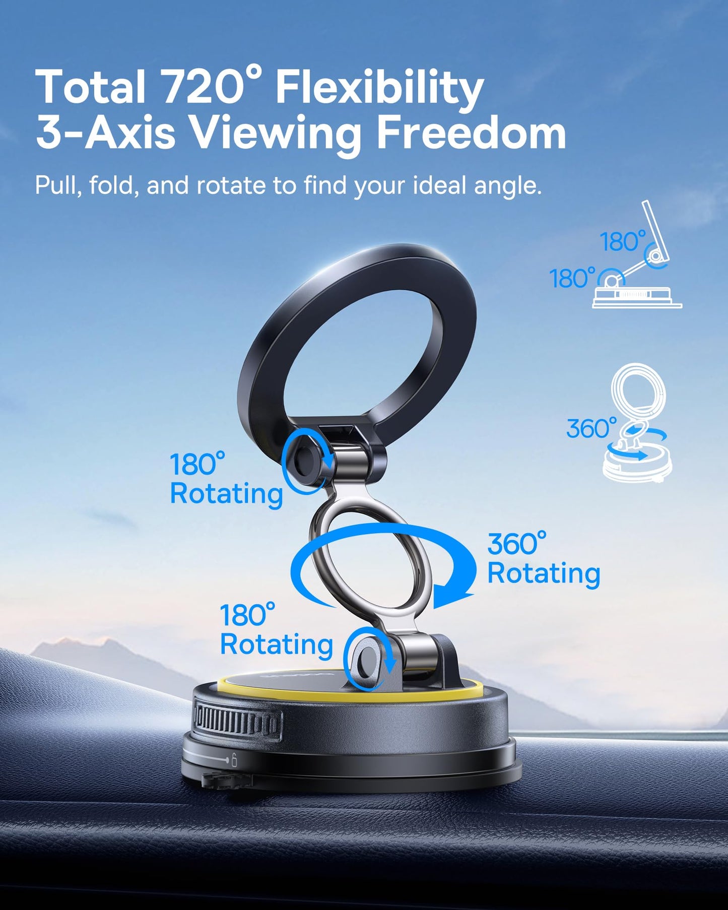 Baseus for Magsafe Car Mount, Vacuum 119LBS Magnetic Suction Cup Phone Holder for Car, 720° Adjustable Foldable Cell Phone Holder with Reusable…