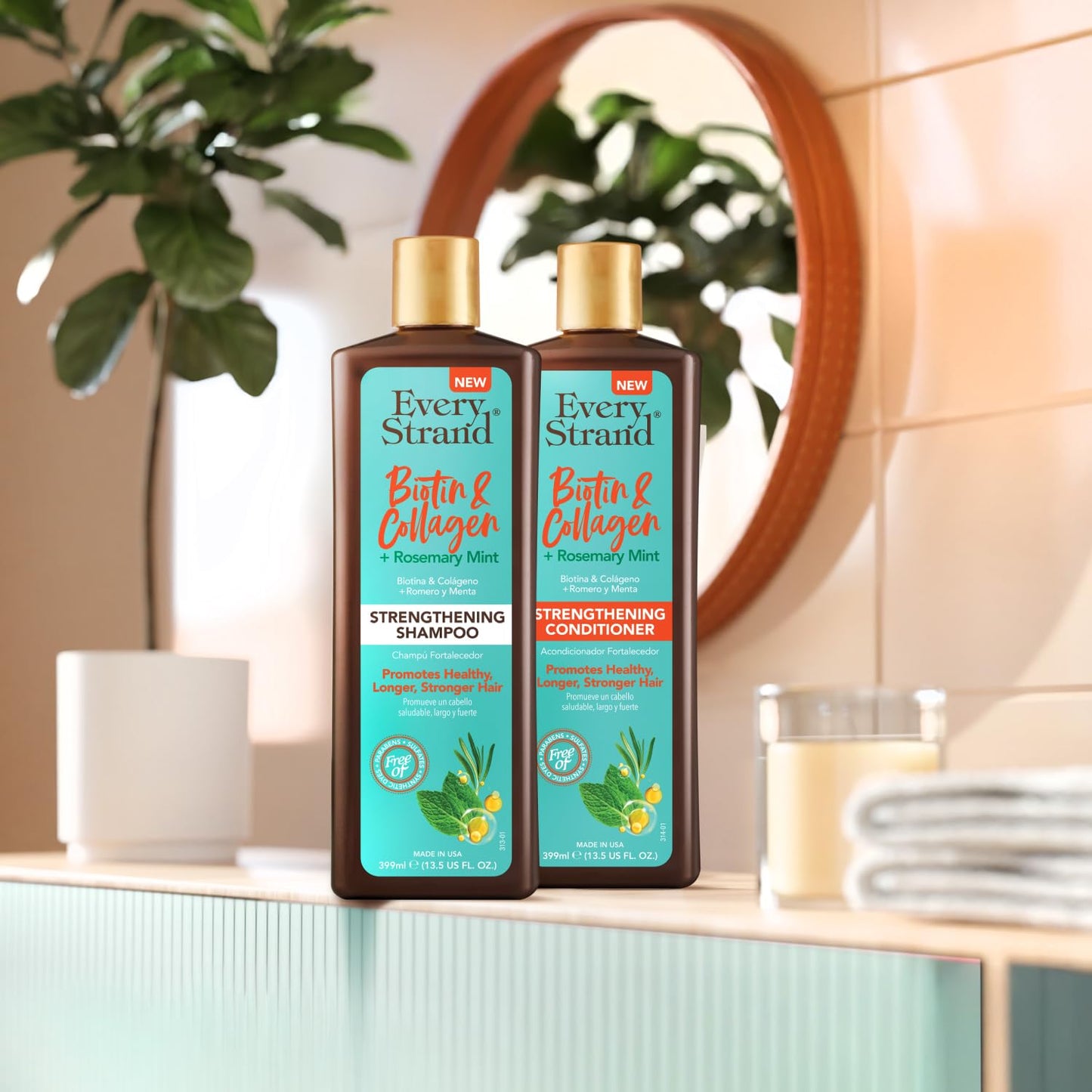 Every Strand Biotin and Collagen Shampoo and Conditioner Set 13.5 oz with Rosemary Mint, Volumizing Duo for Thinning and Fine Hair, Sulfate Free