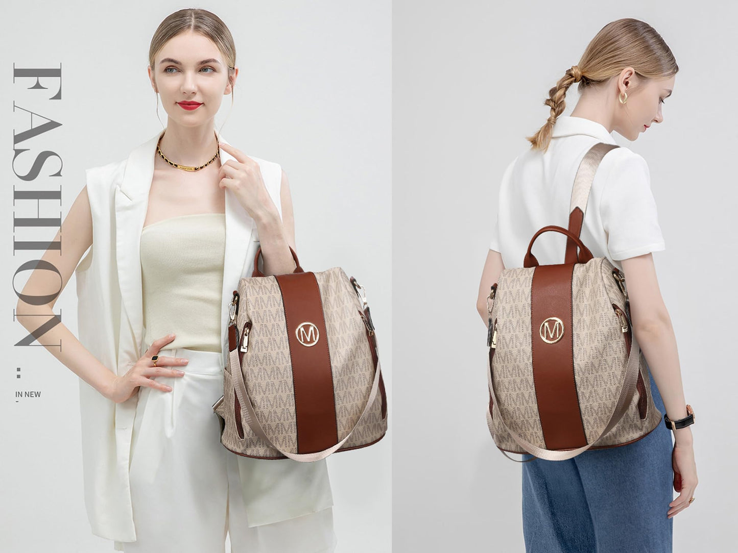 MKP COLLECTION Women Fashion Backpack Purse Multi Pockets Anti-Theft Rucksack Travel Shoulder Bag Handbag Set 2pcs