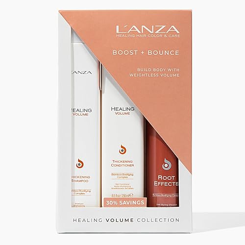 L'ANZA Healing Volume Trio Hair Kit, Thickening Shampoo and Conditioner with Root Effects Mousse Hairspray in a Gift Box, Luxury Hair Care Kit