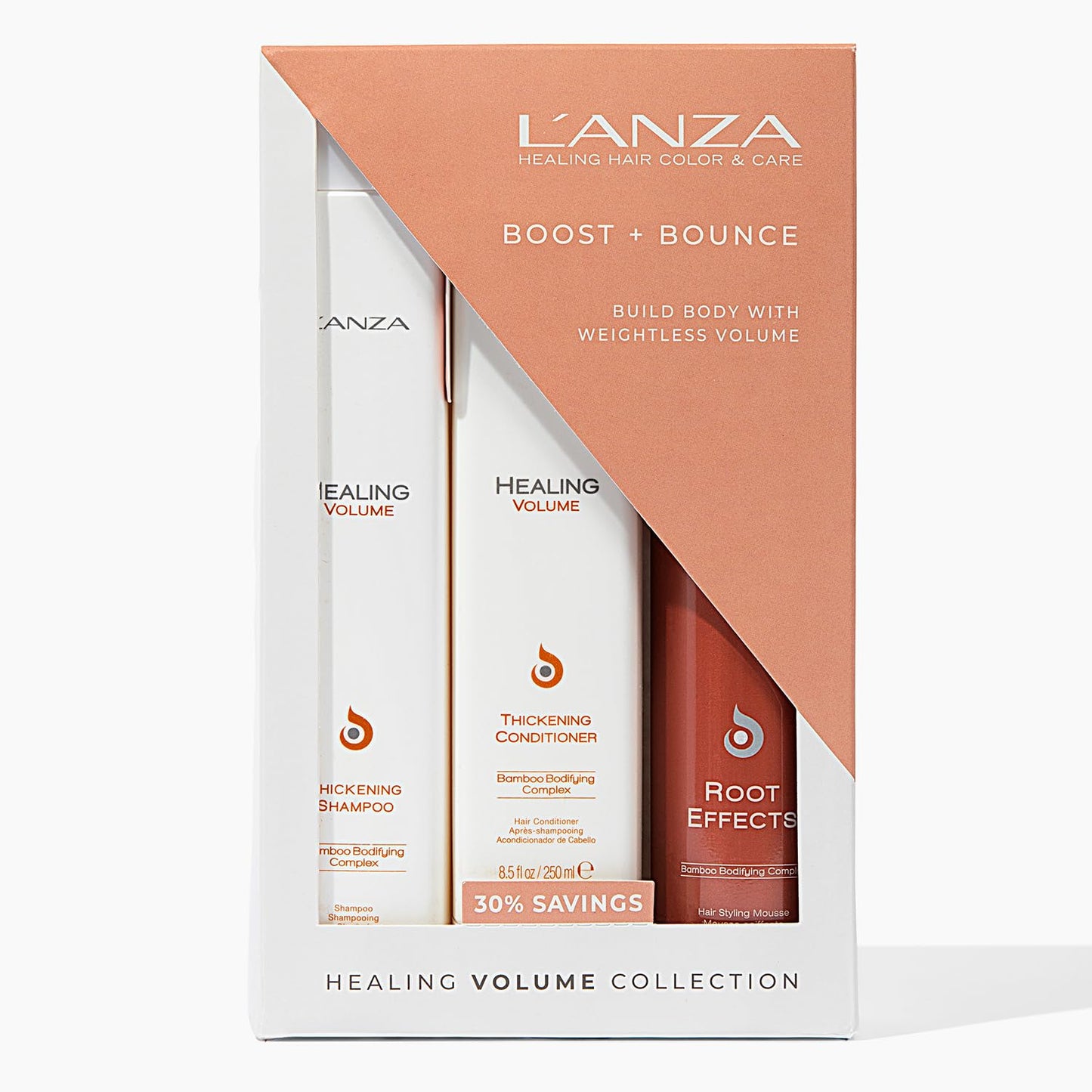L'ANZA Healing Volume Trio Hair Kit, Thickening Shampoo and Conditioner with Root Effects Mousse Hairspray in a Gift Box, Luxury Hair Care Kit