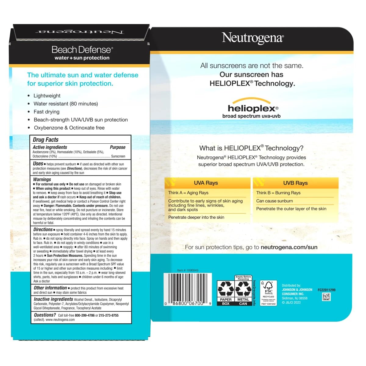 Neutrogena Beach Defense Sunscreen Spray SPF 60+, 8.5 oz, 2-pack, Water + Sun Protection, Lightweight, Fast Drying Broad-Spectrum Sun Protection
