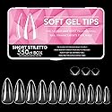 Cycullinyt 550pcs Stiletto Soft Gel Nail Tips, 11 Sizes Long Stiletto Nails Full Cover Acrylic Press on False Nail Tips No Trace for Beginners