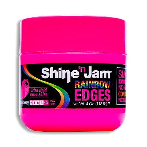 AmPro Shine-n-Jam Rainbow Edges - Strong Hold Curly Hair Gel for Women - Styling Gel for Women - Strengthens with Silk Protein - Strawberry - 4 oz
