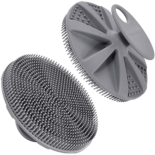 INNERNEED Food-Grade Soft Silicone Body Scrubber Shower Brush Handheld Cleansing Skin Brush, Gentle Exfoliating and Lather Well (Gray)
