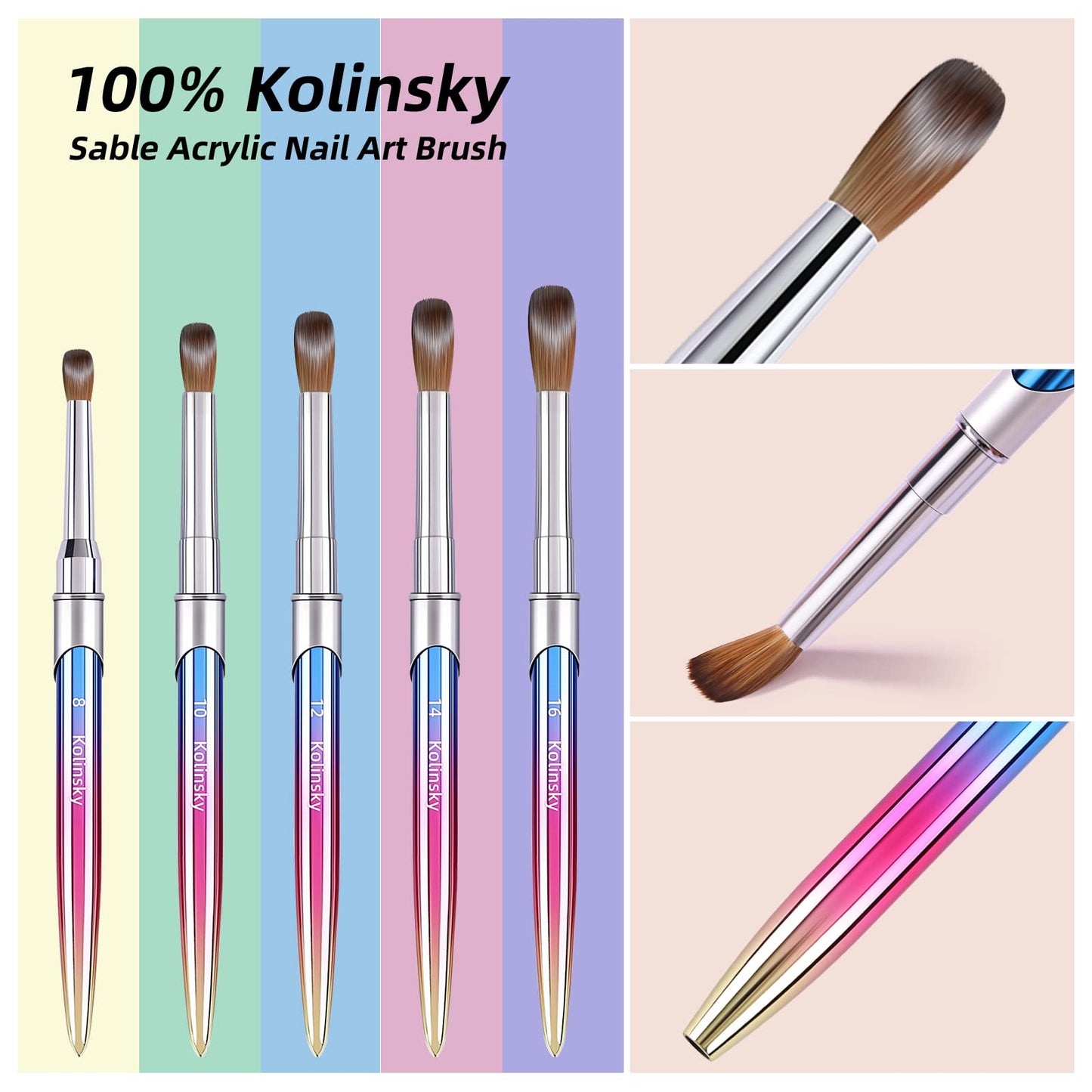100% Kolinsky Acrylic Nail Brush,3D Pure Handmade Round Shape Size 12 Nail Brushes for Acrylic Application, Professional Nail Art Brush Manicure